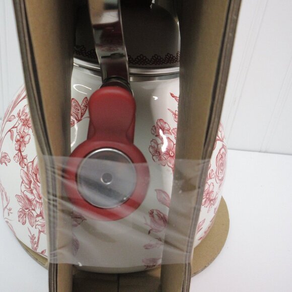 Pioneer Woman Agatha Enamel on Steel 1.8 Qt Whistling Tea Kettle Floral Red - Picture 11 of 11